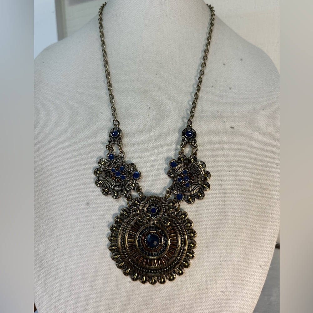 Long heavy goldtone medallion necklace